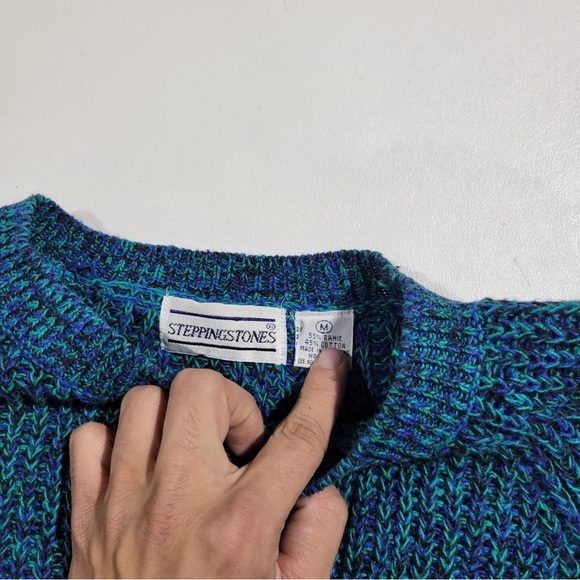 Vintage 70s 80s blue crewneck knit sweater - Picture 5 of 7